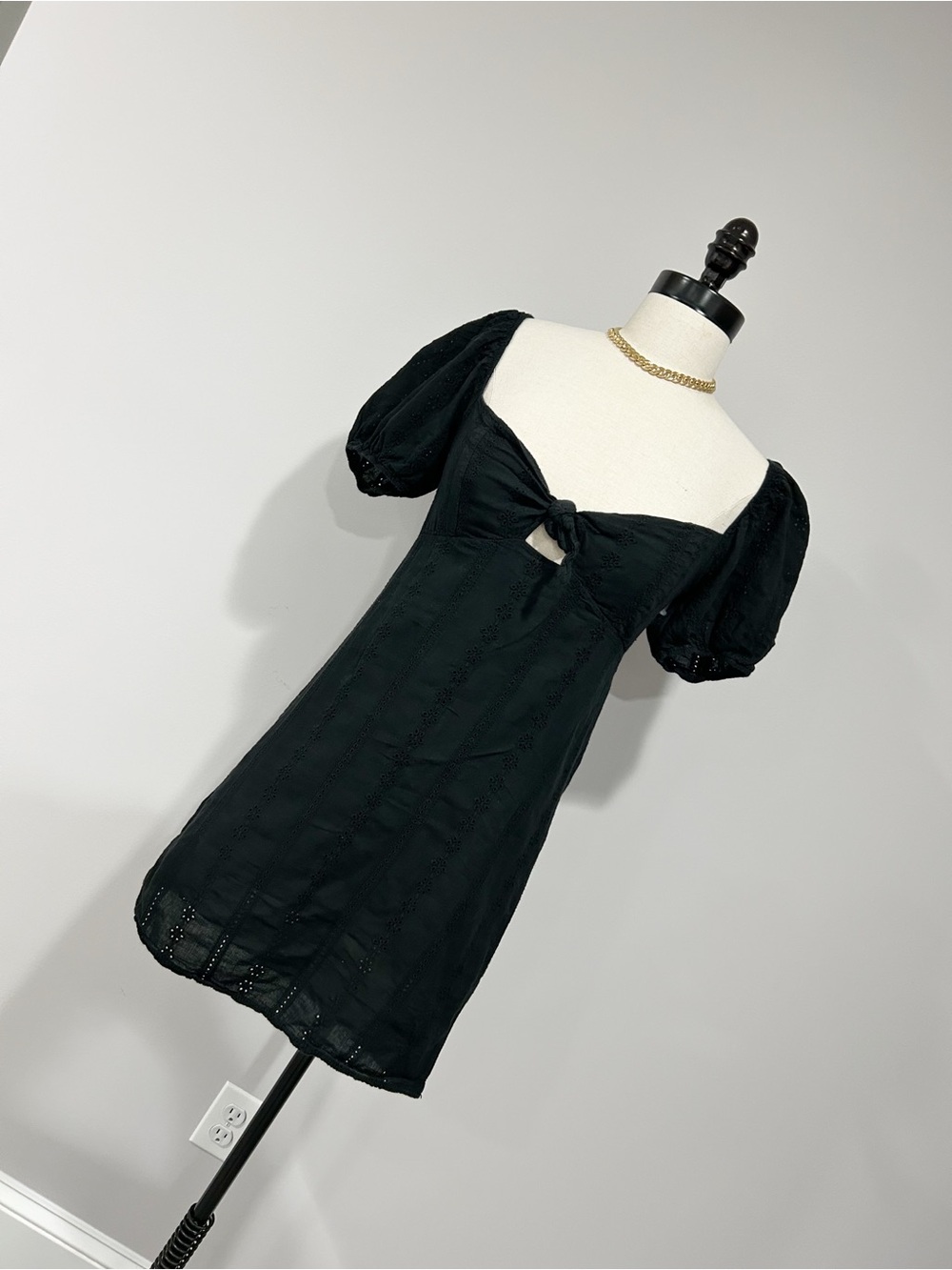 Boohoo Black Puff-Sleeve Tie-Front Mini Dress